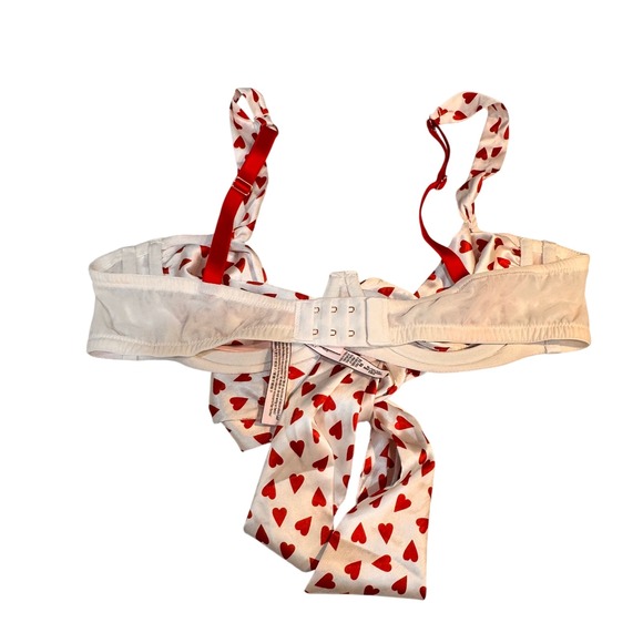 NWT Victorias Secret Red Heart Print Satin Demi‎ Bra White Red Bow XL Valentines - Picture 6 of 11